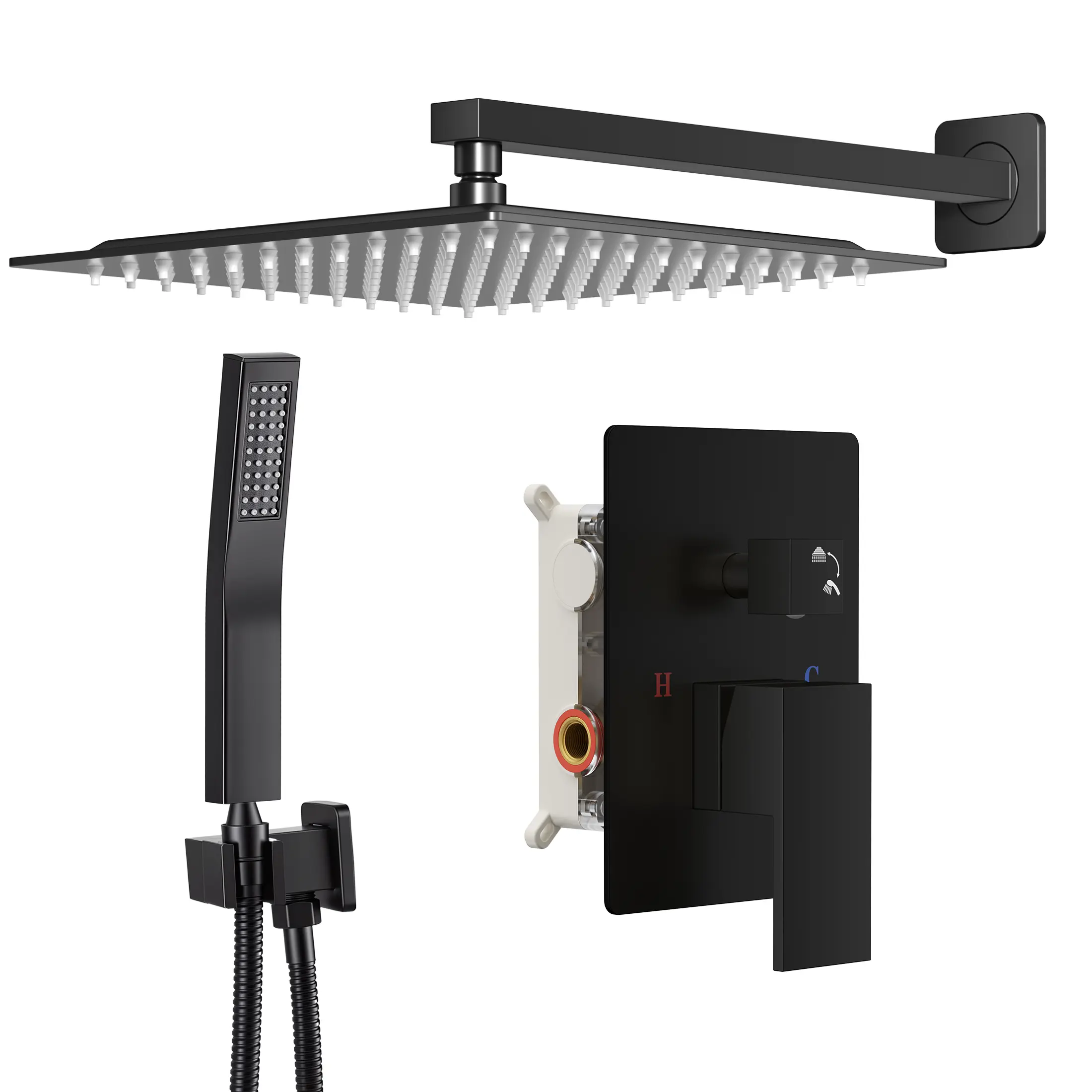 10" 304 Stainless Steel Wall Mount Shower Head and Handle Set, Anti-Rust, 360° Adjustable, Pressure Balanced, Temp Stable, High Flow Luxury Trim Kit‌