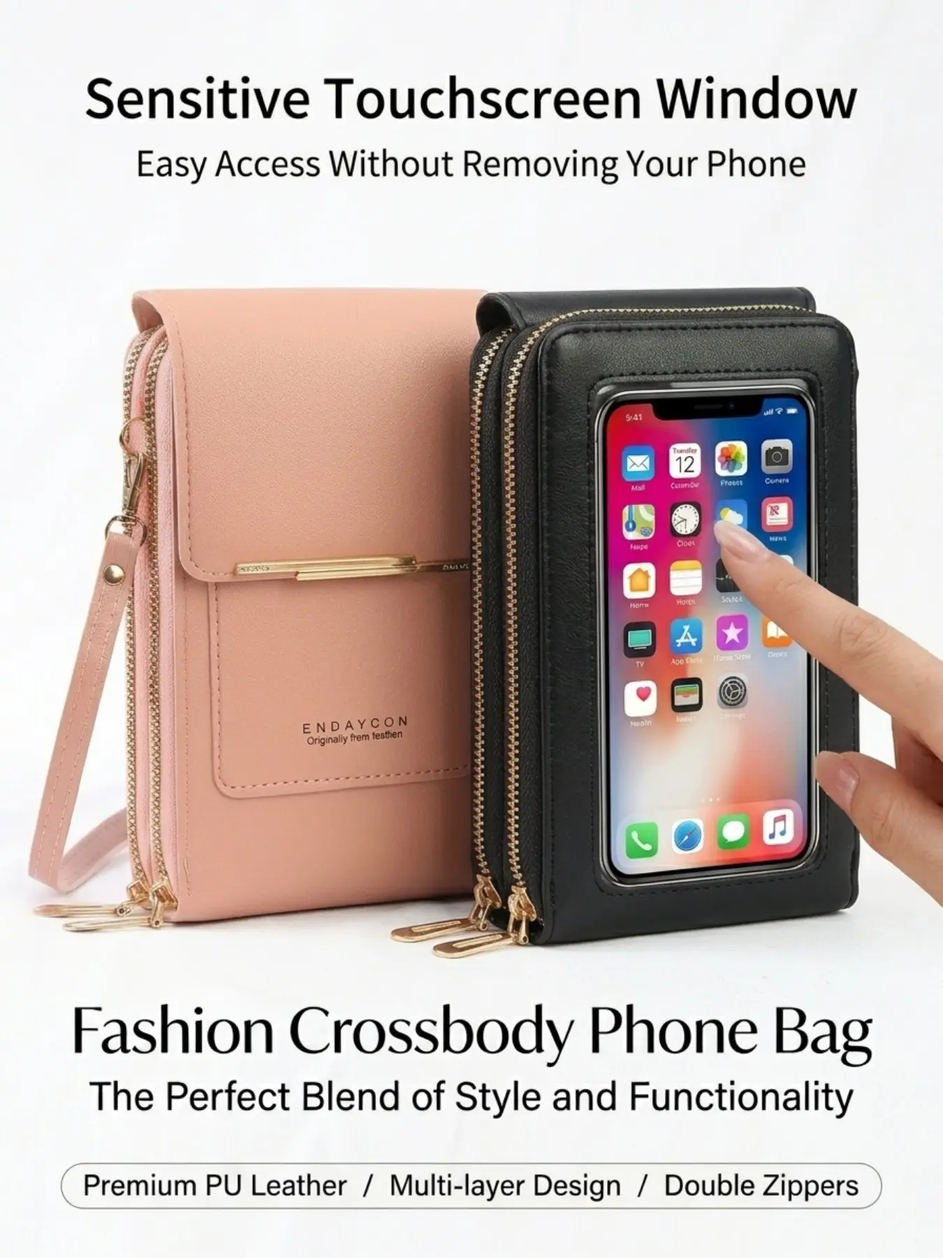 Multifunctional Crossbody Anti-Theft Bag, Fashion Crossbody Handbag, Fashion Mini Shoulder Wallet, Double Zipper Purse, Cell Phone Purse, Transparent Touchscreen Phone Bag for Women, Shopping Travel Daily Use, Fashionable Casual Bag