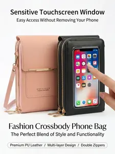 Multifunctional Crossbody Anti-Theft Bag, Fashion Mini Shoulder Wallet, Double Zipper Purse, Transparent Touchscreen Phone Bag for Women, Shopping Travel Daily Use, Fashionable Casual Bag