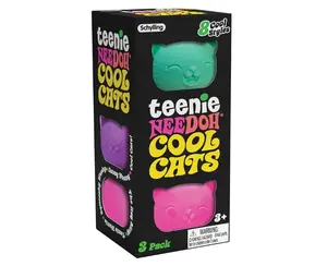 Schylling NeeDoh Teenie Cool Cat - Sensory Fidget Toy - 3 Mini Groovy Globs in Assorted Colors - Ages 3 to Adult (Pack of 1)