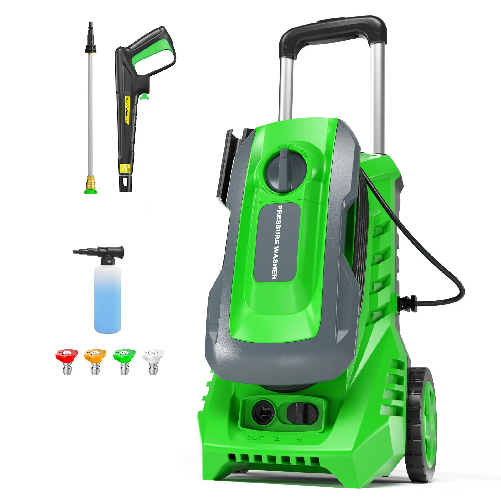 Electric Pressure Washer 4200PSI MAX 2.5GPM, All-Around Surface Cleaning, Multi-Purpose Cleaning Performance, with 4 Spray Nozzle, 500ML Foam Cannon, Stainless Steel Lance, Total Stop System for Car, Driveway, Fence, Garden, Yard Cleaning