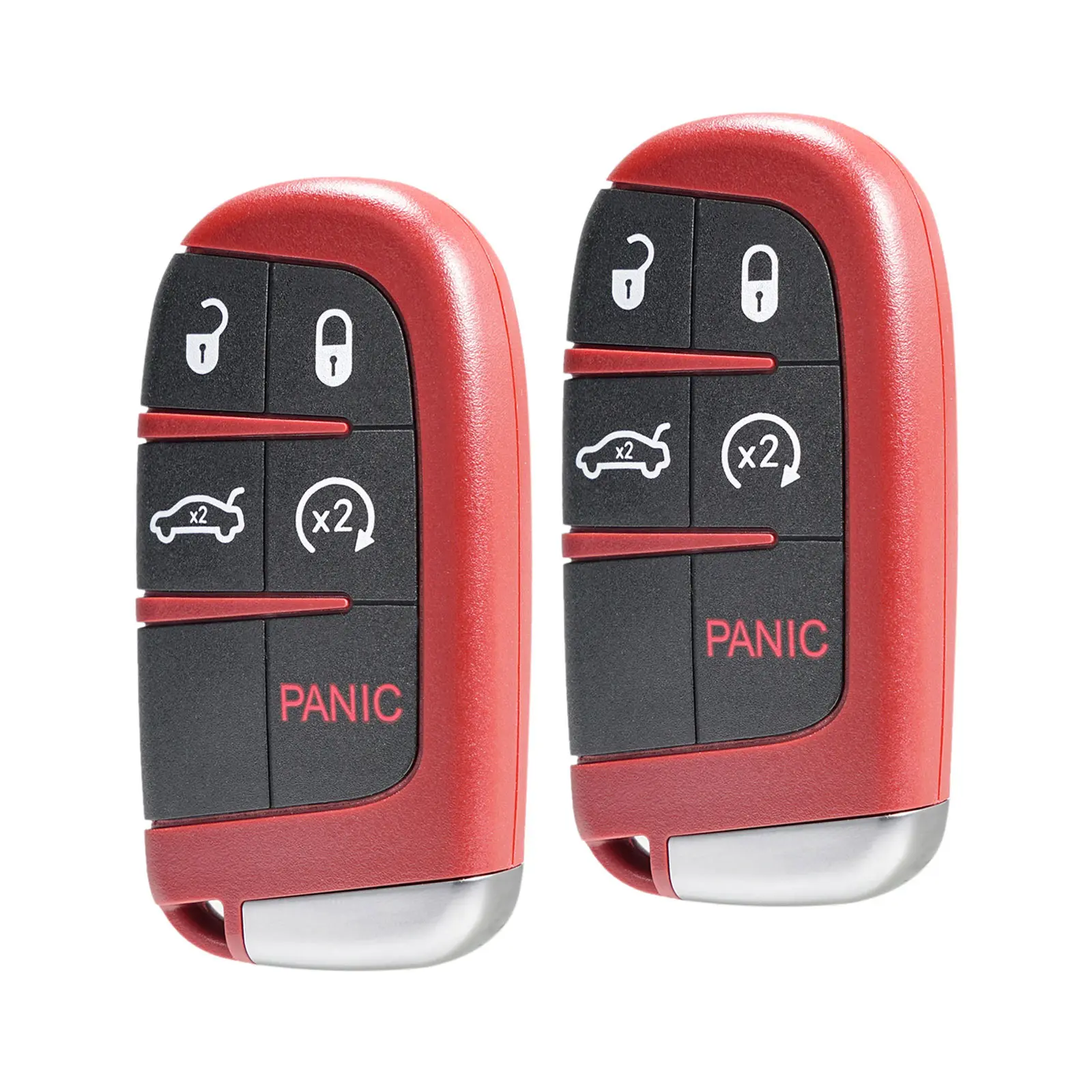 Red Plastic 5-Button 2-Pack Value Car Key Fob Shell Case Cover (2 Fob Covers) with Uncut Blade, Key Holder & Replacement - Protector for Dodge Challenger, Charger, Durango, Chrysler 200, 300, Jeep Grand Cherokee, Fiat 500L Vehicles, Key Fob Protector