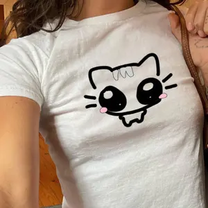 Kawaii Cat Baby Tee Soft Girl Aesthetic Graphic Top Y2K Slim Fit Crop Tee