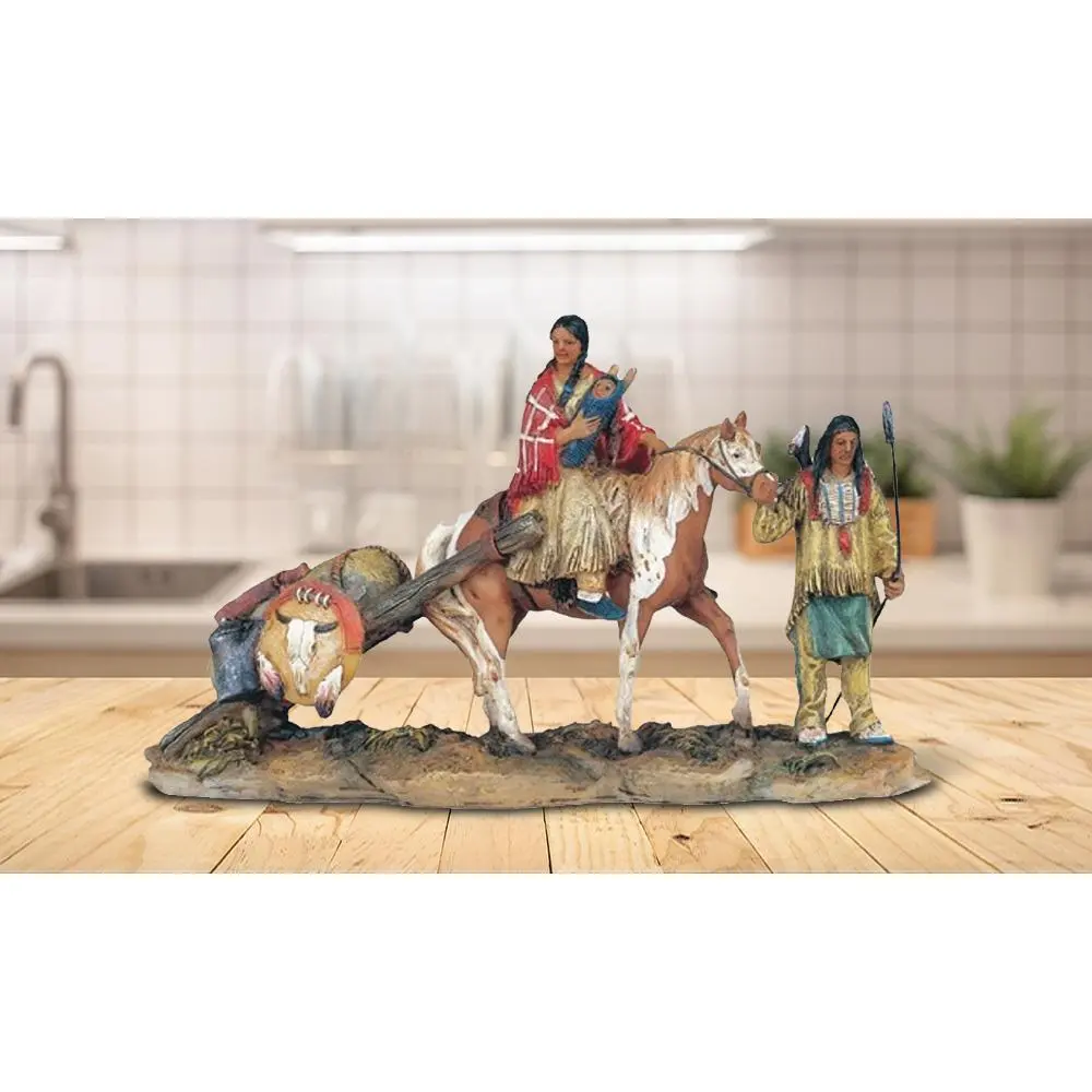 8.5"W Indian Family Statue Native American Decoration Figurine