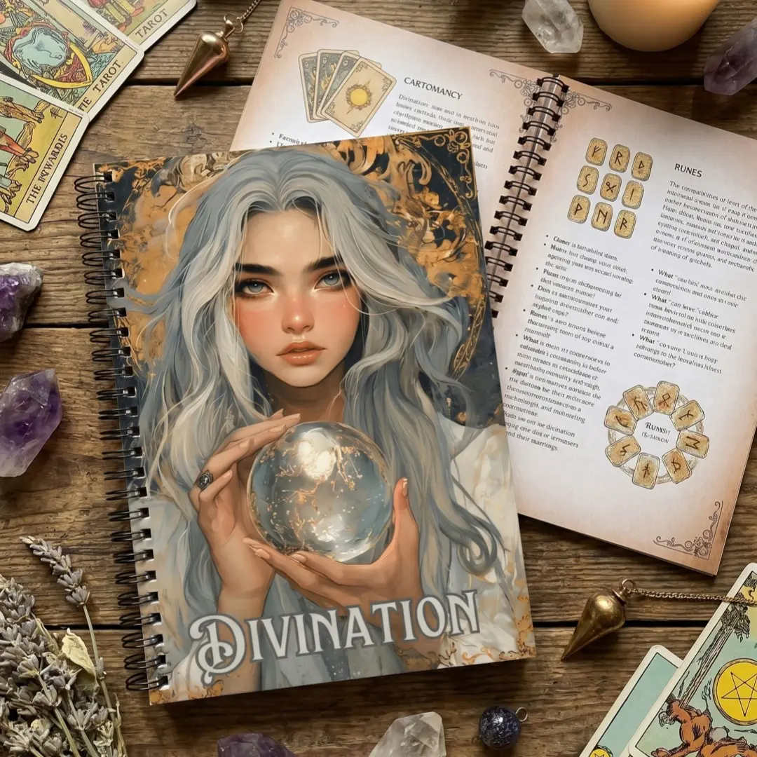 Divination for Beginners Guidebook, 58-Page Illustrated Handbook, Tarot, Rune, Pendulum, Tea Leaf, Palmistry, Scrying, Horoscopes, Witchcraft Supplies