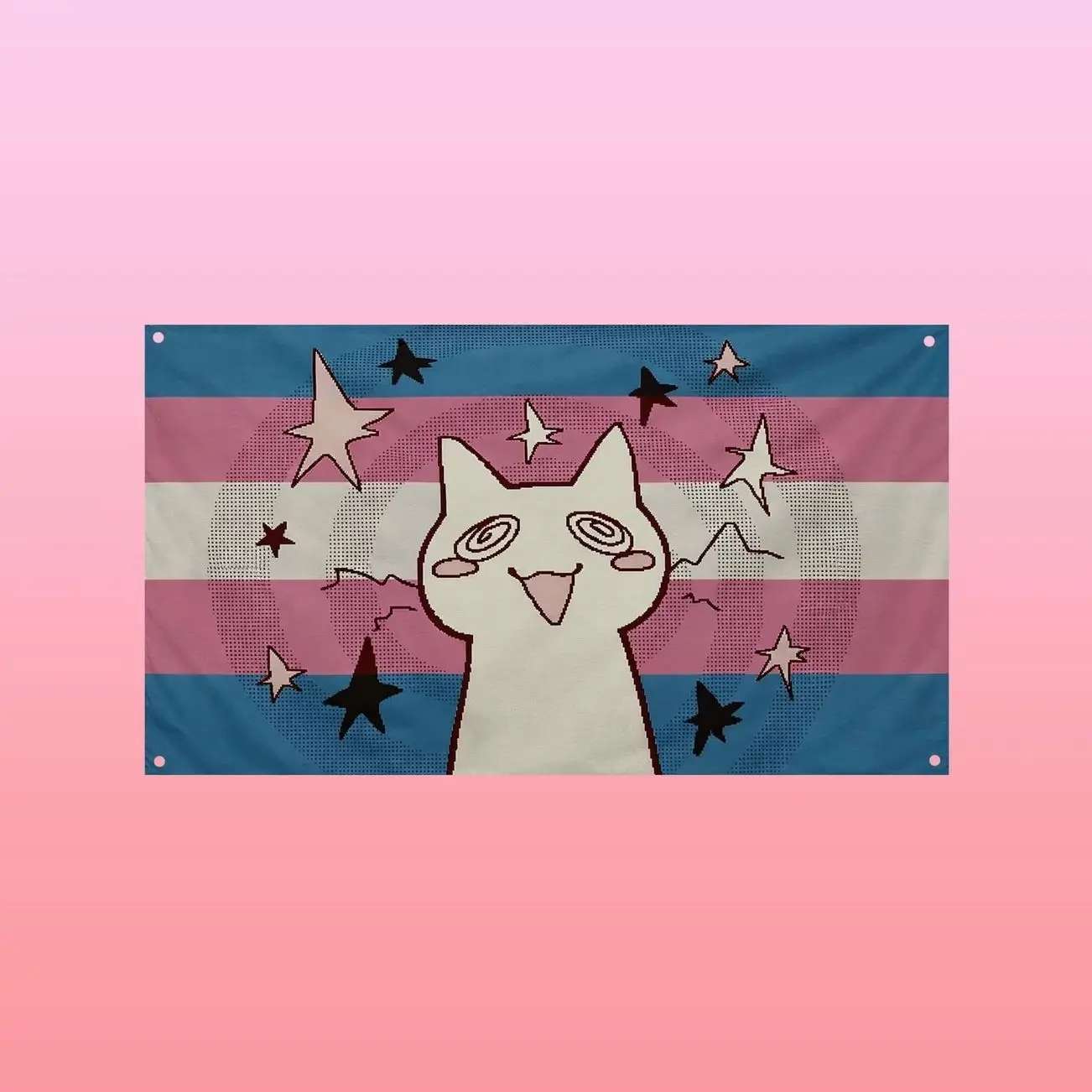 Trans Cat Flag | Trans Pride Wall Flag | Cute Trans Icon Tapestry | LGBTQ+ Cat Meme Decor | Pride Room Wall Art
