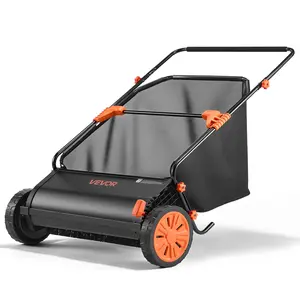 VEVOR Push Lawn Sweeper, Summervibes, 30 in Leaf & Grass Collector with 12 cu. ft. Hopper Bag, Adjustable Brush Height & Spinning Brushes, Heavy Duty Yard Sweeper with Rubber Wheels for Leaves Grass Cleanup