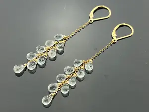 Genuine Aquamarine · Long Leverback Earrings · 14K Gold Filled · March Birthstone · Elegant Gem Dangles · Handmade Gift for Her