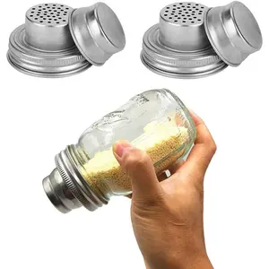2 Pack Mason Jar Shaker Lids 304 Stainless Steel with  Seals for Mix Spices Dredge Flour Sugar Salt Peppers and Any REGULAR MOUTH Mason Jars Canning Lid