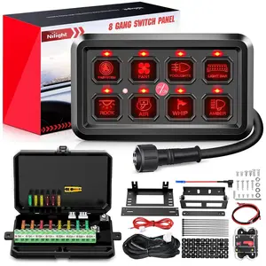 Nilight 8-Gang Multifunction Red Rocker Switch Panel System, 8-Gang Set with Backlighted Design, Compact Fit for Home Improvement Electrical Equipment & Supplies