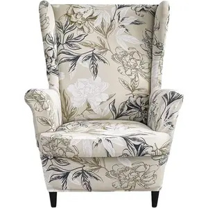 GOSTADY   Wing Chair Slipcovers Printed Wingback Chair Covers 2 Pieces Wingback Armchair Slipcover Stretch Chair Slip Covers Washable Armchair Protector Cover for Living Room and Bedroom