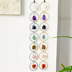Natural 7 Chakra Stones Raw Crystal Gemstone Hanging Ornament, Tree Of Life Wall Hanger, Tumbled Gemstones Meditation Ornament, Natural Crystals