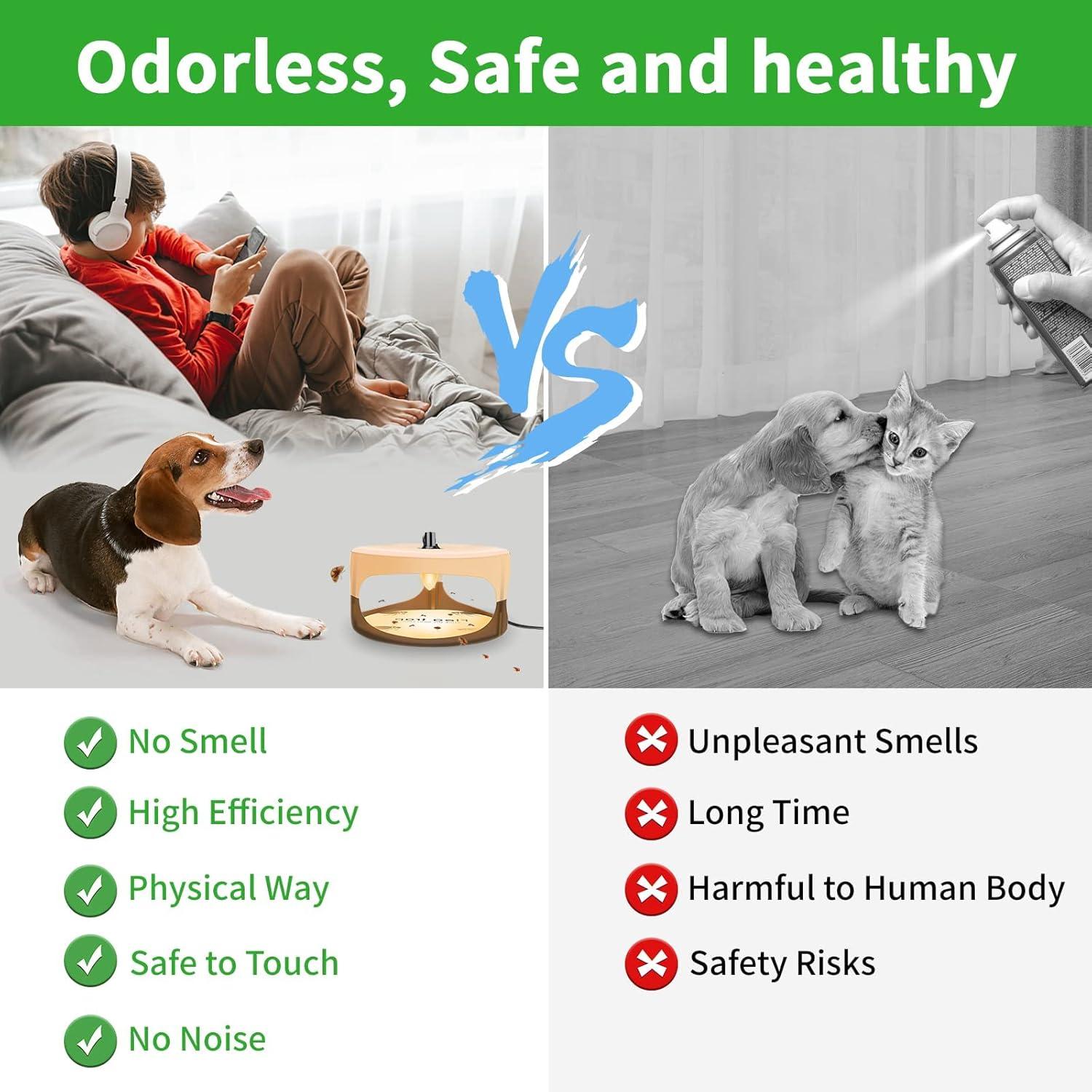 Flea Traps for Inside Your Home 2 Packs, Flea Trap Indoor Pest Control Trapper Insect Killer with Light, Sticky Bed Bug Natural with 4 Glue Disc Refills and 4 Lightbulbs