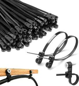 TikTokBlackFriday 8 inch Black Zip Ties With Screw Hole,Heavy Duty Cable Ties for Cords 75 lbs Mountable head Zip Tie Screw Mount,Zip Wall Wire Ties for Indoor and Outdoor Use (100PC)