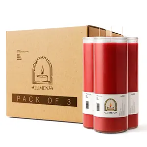 Bulk 3 Pack Red 7 Day Candles in Glass Jar – Paraffin Wax, Clean Burning Unscented | Large & Tall Devotional Prayer Pillar Candles for Home, Memorial, Spells, Long Lasting