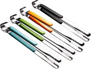 Pack of 4 Stainless Steel Kitchen Tongs for Cooking, 10" Metal Food Tongs With Non-Slip Comfort Grip, Non-Stick, High Heat Resistant for BBQ, Grilling and Serving