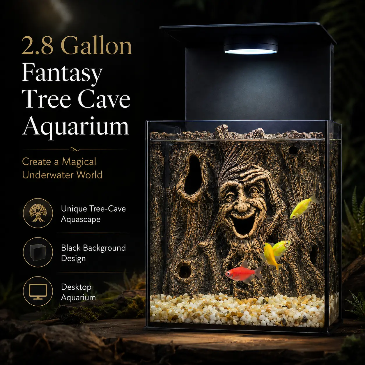 2.8 Gal Compact Desktop Aquarium with Complete Aquascape Decor Set, Adjustable Lighting Modes, Magnetic Design - Fish Tank for Desks, Offices (Pet Supplies, Aquariums & Tanks) Fishtank