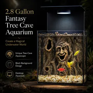 2.8 Gallon Desktop Fish Tank with Complete Aquascape Decor Set