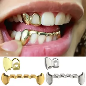 2pcs Vintage Hip Hop Tiger Teeth Grillz - Customizable Copper Tooth Caps,, Perfect for Daily Wear & Halloween Parties Heart Shaped Brackets Oral