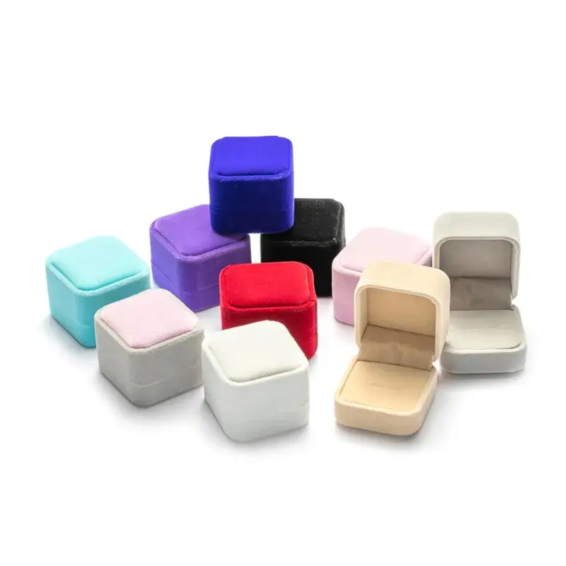 Square Velvet Ring Box Single Slot Earrings Jewelry Gift Box, Luxurious Proposal Engagement Jewelry Display, Portable Valentines Keepsake Box Organizer