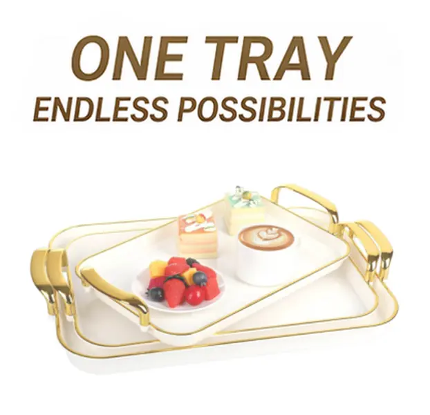 Lightweight Home Disposable Plates - Dual Gold Handles,Sleek Cream Finish for Instant Elegance, Ideal for BreakfastServing, Decor Display