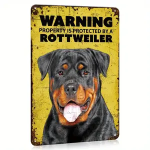 1pc Retro Tin Rottweiler Protection Sign - 12x8 in Home Decor Wall Plaque, Reflective, Lightweight, UV-Protected, Weather-Resistant, Waterproof, Durable Ink, Easy to Mount, Ideal Gift for Home Use