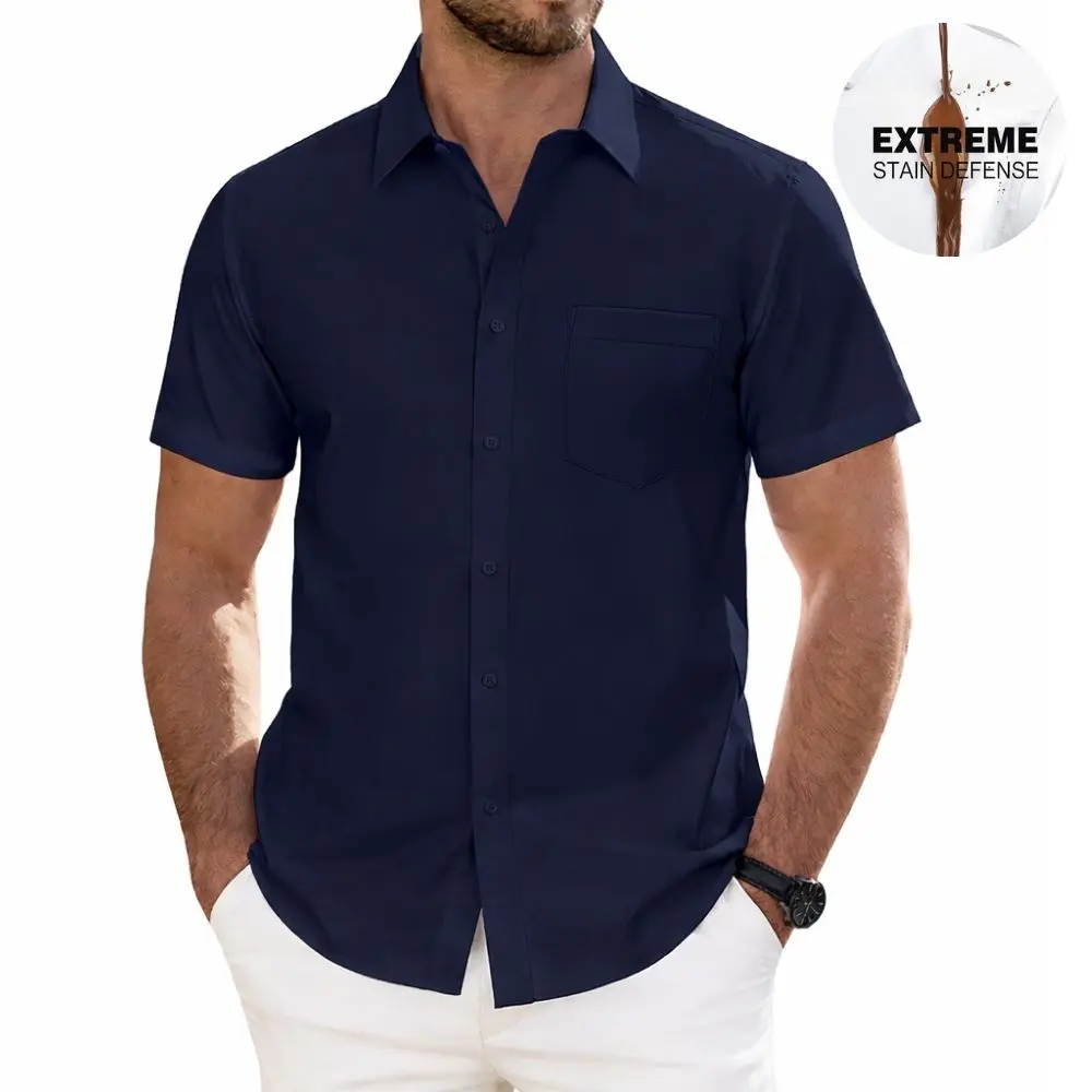 Alimen Stain Resistant Short Sleeve Mens Dress Shirts with Pocket, All  Business Casual Occasions Waterproof Button