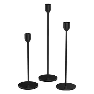 3-Pack Black Tall Candle Holders – Vintage Taper Pillar Candlestick Set for Table Centerpieces, Weddings, Fireplace Mantel, Festive Decor & Housewarming Gifts   #TikTokMadeMeBuyIt   #BudgetHomeDecor