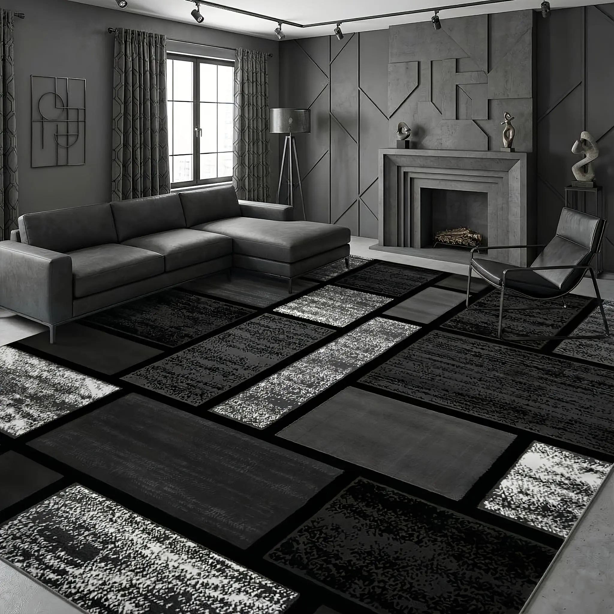 Modern Living Room Rug with Geometric Patterns and Textured Design for Contemporary Home Decor