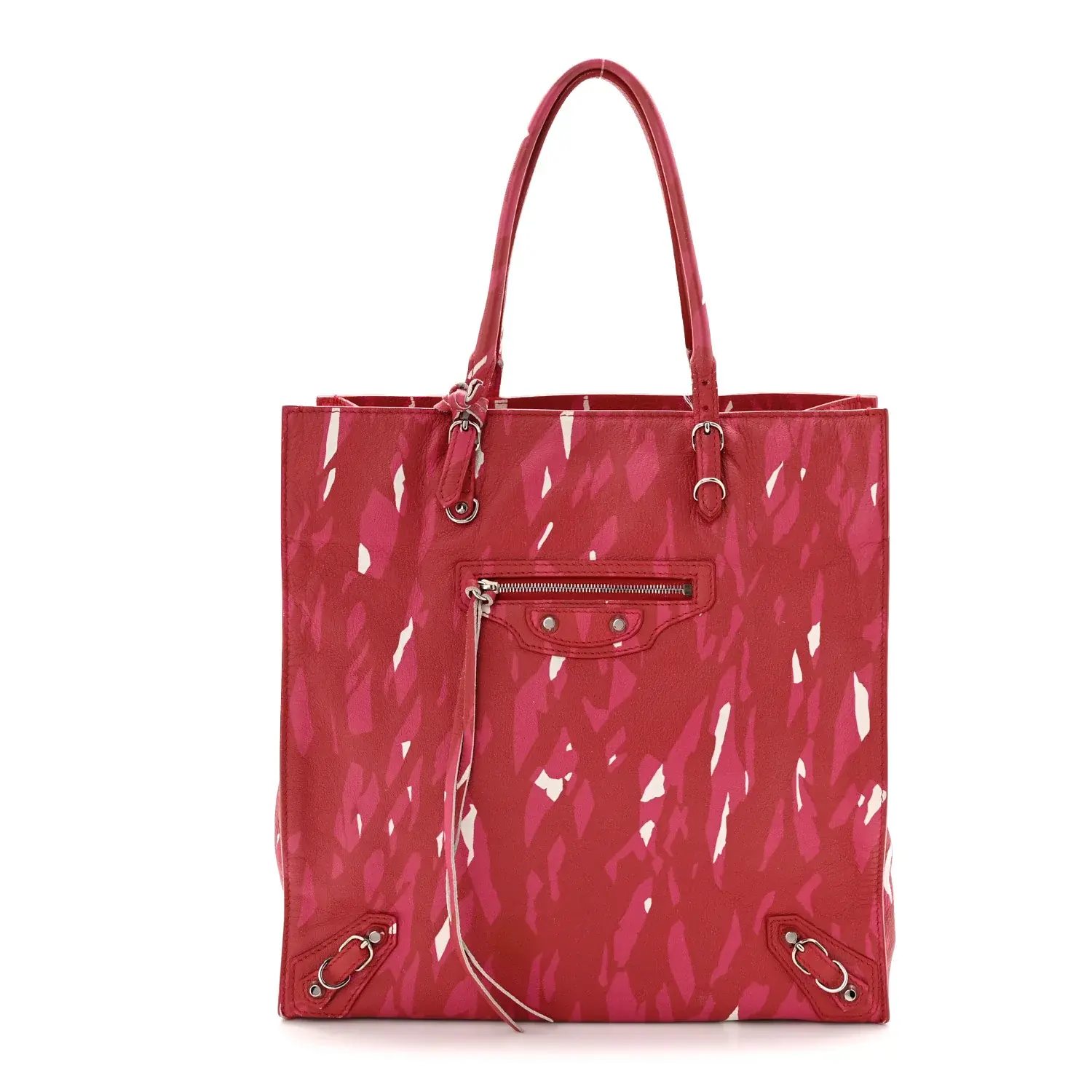 Pre-owned Balenciaga Leather Shoulder Bags Supple Calfskin Printed Papier A5 Zip Around Tote Red Pink White