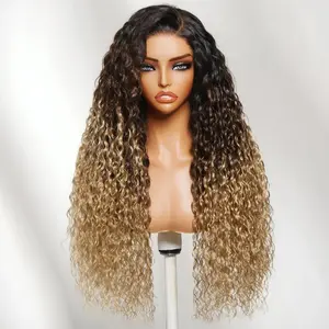 【LIVE NEW IN】Nadula 20'' Three-Tone Ombre Natural Black to Brown to Blonde Water Wave Wig 7x5 Lace Closure Human Hair Wigs with Drawstring Narural Hairline Beginners Friendly Put On and Go