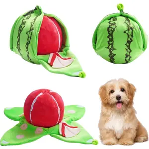 4-in-1 Watermelon Dog Intelligence Toy, 3 Squeaky Slices, Sniffing Mat with Peel, for Foraging Fun, Suitable for All Dog Breeds, Hide-and-Seek Puzzle Toy