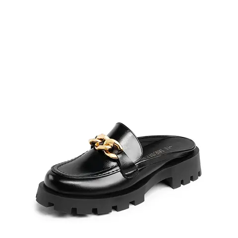 Dream Pairs Women's Classic Platform Mules Clogs - Elevated Clogs, Chunky Comfortable Heels, Golden Metal Chain Accent, Slip-On Lug Sole, Round Toe, PU Leather, Modern Platform Look, Daily Walking Footwear