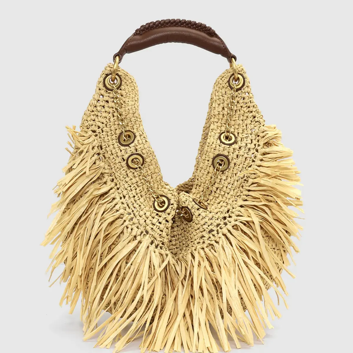 URBAN REVIVO 2026 Summer Women's Handmade Woven Straw-Bamboo Crossbody Purse UAWB60099, Tassel Detail, Chain-Accent Shoulder Handbag for Work & Beach summerwins,summerwins