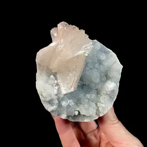 Light Pink Gemmy Heulandite & Minor Mordenite on Chalcedony in a Trimmed Basalt Pocket