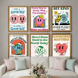 Retro-Style Positive Energy Posters Aesthetically Pleasing Wall Art Prints Cute 70s Treat Others with Kindness Posters for Classrooms Rooms Bedrooms Children Teenagers Adults