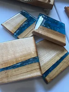 Calico Maple & Blue epoxy - 4 Coaster river-table-style Set