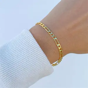 4mm/6mm/8mm Figaro chain golden stainless steel bracelet couple bracelet
