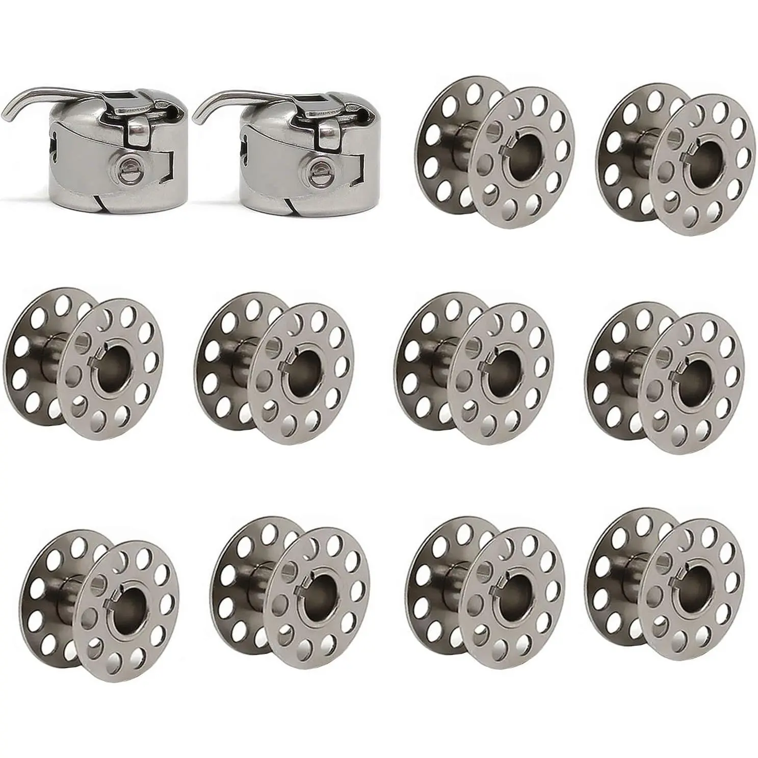 2 count Metal Bobbin Case and 10 count Singer Sewing Machine Bobbins Compatible with Household Sewing Machine Front Loading 15 Class Machines