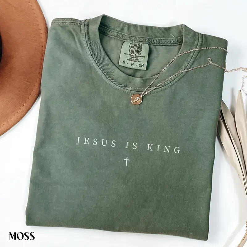 Comfort Colors Jesus Is King Christian Minimalist Faith Cross Graphic T-shirt For Women And Men, Religious Gift Soft Cotton Apparel Made In The USA		
