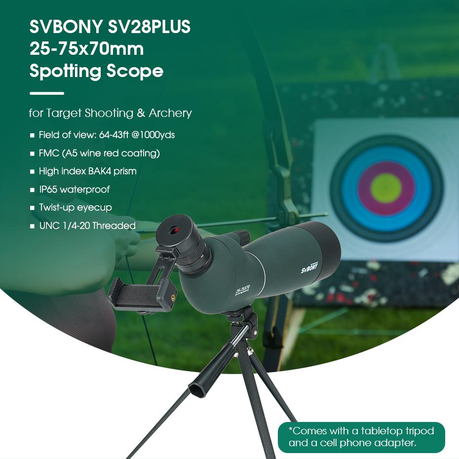 SVBONY SV28 Plus 25 - 75x70 Angled Spotting Scope - Tripod, Upgraded Adapter - IP65 Waterproof, Ideal for Daily Observation  Birding