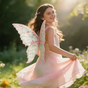 Novelty Beautiful Butterfly Wings Back Decoration for Parties,Colorful Angel Butterfly Wings Fairy Wings Halloween Foldable Wings Flower Crown Pixie Stick Elf Ears Adult Costume Accessory