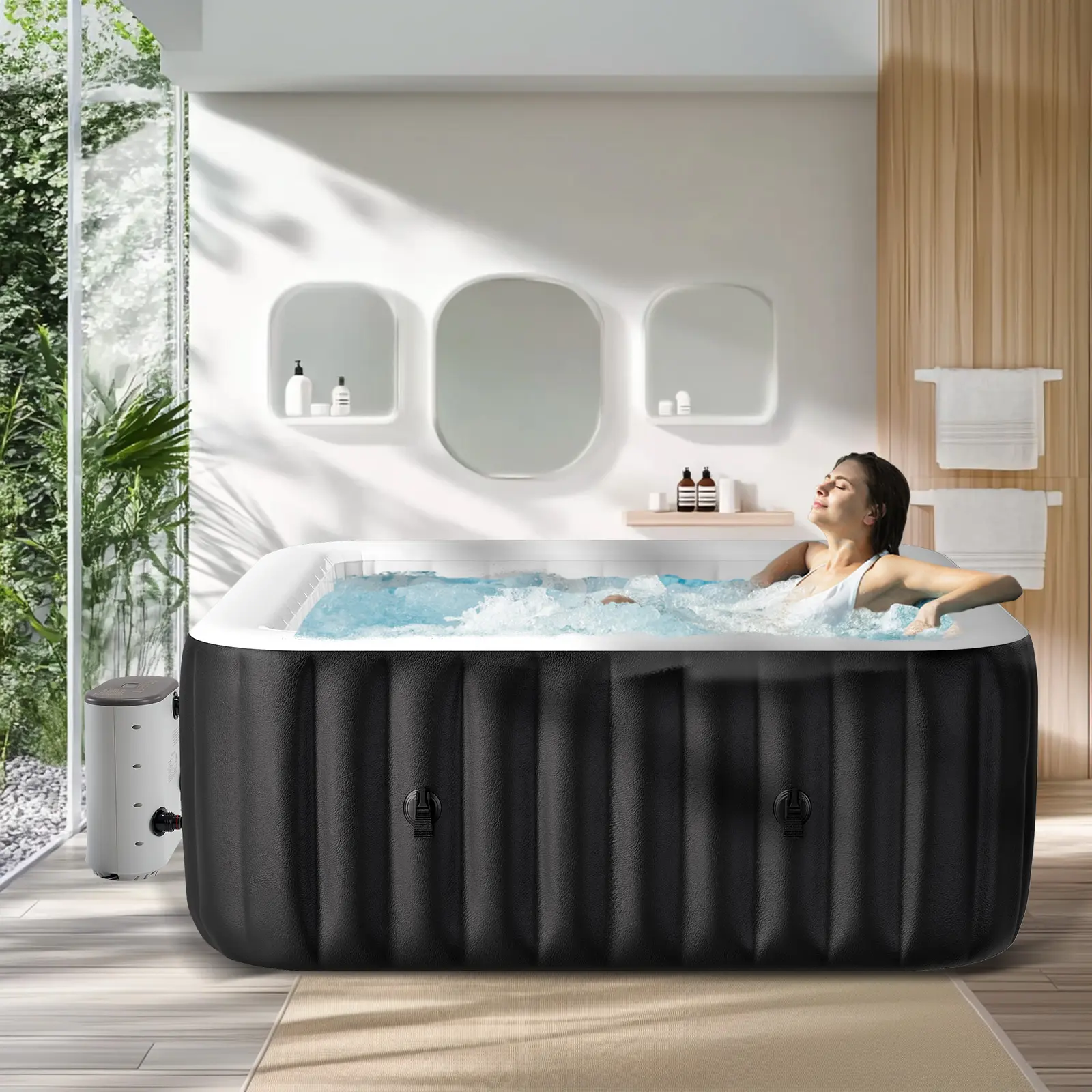 Lilypelle 4-6 Person Inflatable Hot Tub, Square Blow Up Portable Hot Tub with 130 Bubble Jets, Large Outdoor Spa Hottub Set Included Heater Pump, Filter and Spa Cover, 73" X 73" X 25" summerwins Kid Pool
