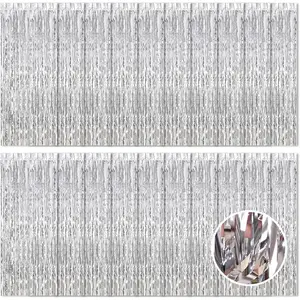 20 Pack Silver Foil Curtain Backdrop 3.2ft x 8.2ft Foil Fringe Backdrop Curtain Metallic Tinsel Foil Fringe Curtains Streamer Backdrop Curtains for Birthday Party Decorations Photo Booth (Silver)
