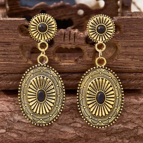 Vintage Western Inspired Stylish Jewelry Cowboy Style Totem Design Carved Geometric Shape Ethnic for Women, High-Quality Versatile Bohemian Turquoise Jewelry, Boho Style Jewelry
