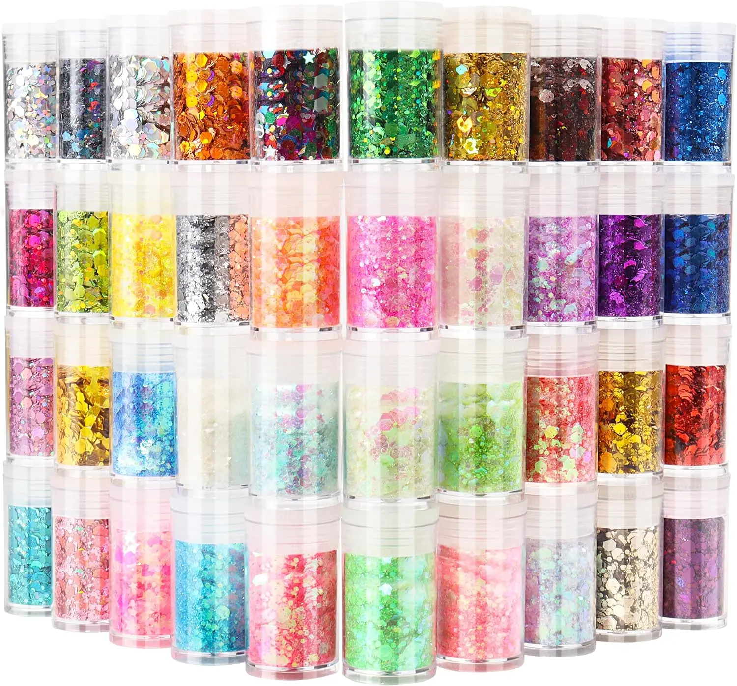 Holographic Glitter for Crafts, Chunky and Fine Mix Festive, Set of 40 Colors,   Eye Hair , Iridescent  Art,  Glitter for Tumbler Cups Slime Making