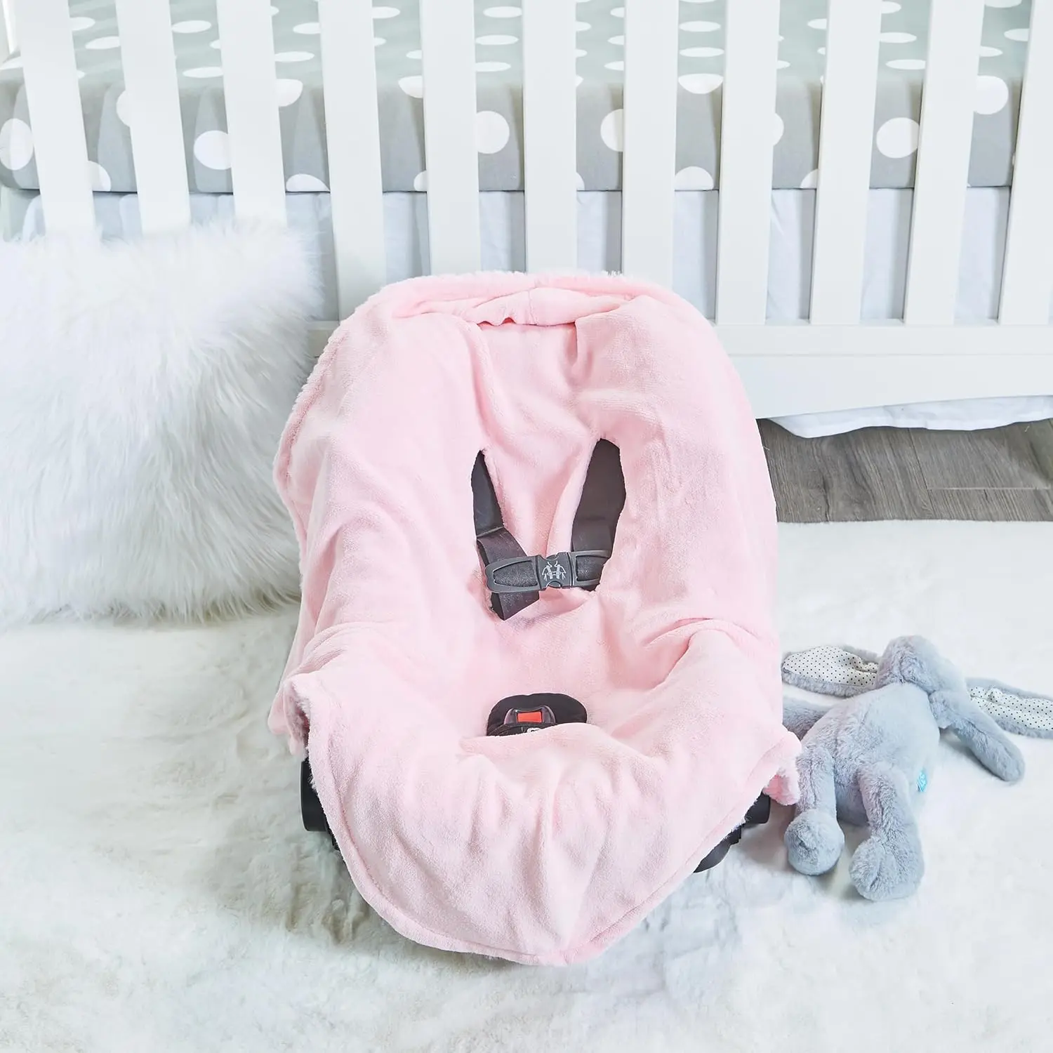 Pink plush car seat blanket