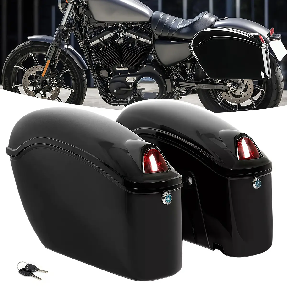 2-Pack Universal Hard Motorcycle Side Cases with LED Turn Signals, Locks, Mounting Brackets | Fits Yamaha, Honda Shadow, Suzuki, Kawasaki Vulcan, Victory Viking Cruisers |'s Gift, Gift For Rider, Includes Locks