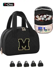 Letter Pattern Makeup Bag, Makeup Storage Bag, Cosmetic Pouch, Large Makeup and Cosmetic Organizer Toiletry Bag with Brush Holder, Travel Bag for Toiletries with Handle