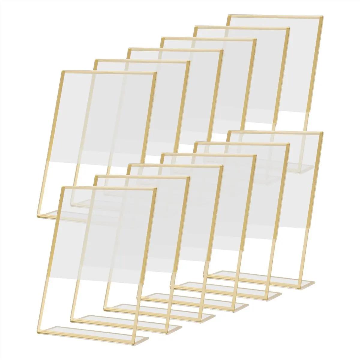 12PCS Gold Frame Transparent Acrylic Sign Holder - Stable Standing Slanted Double-Sided Household Appliance Accessory, 4x6In Vertical Decor for Wedding Table Numbers, Restaurant Menu Display, Library Photo Show